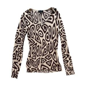 SISTERS Brown and Cream Design Long Sleeve Top